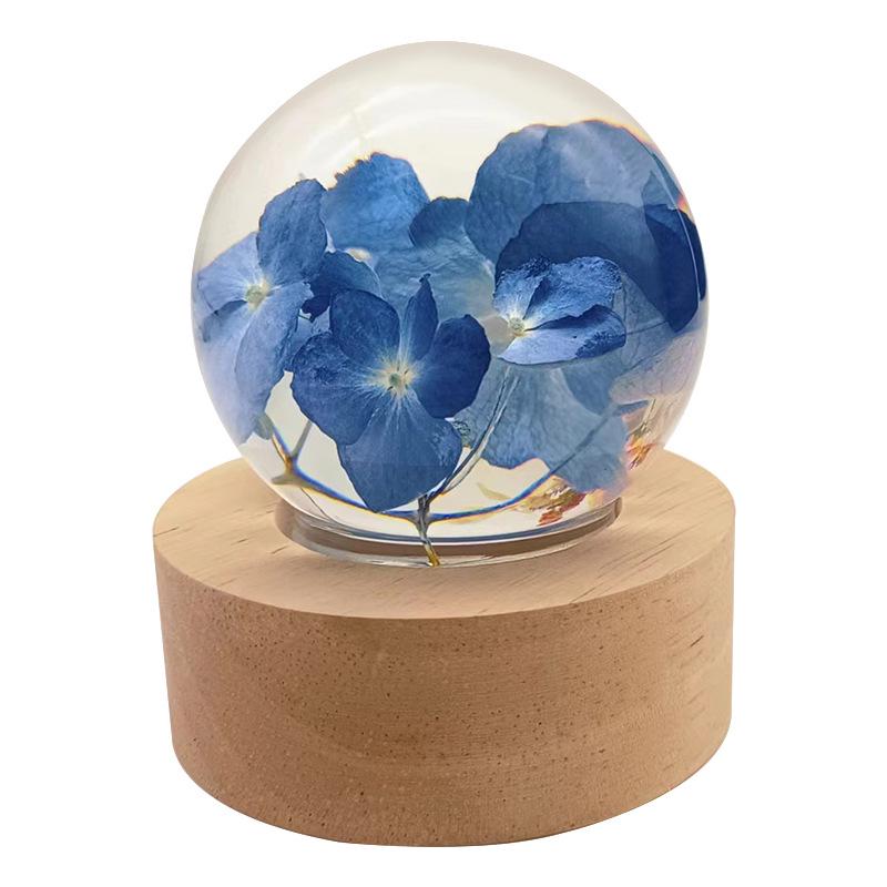 Touch Dimmable Crystal Ball Lamp with Creative Resin Flowers for Mid-Autumn Festival