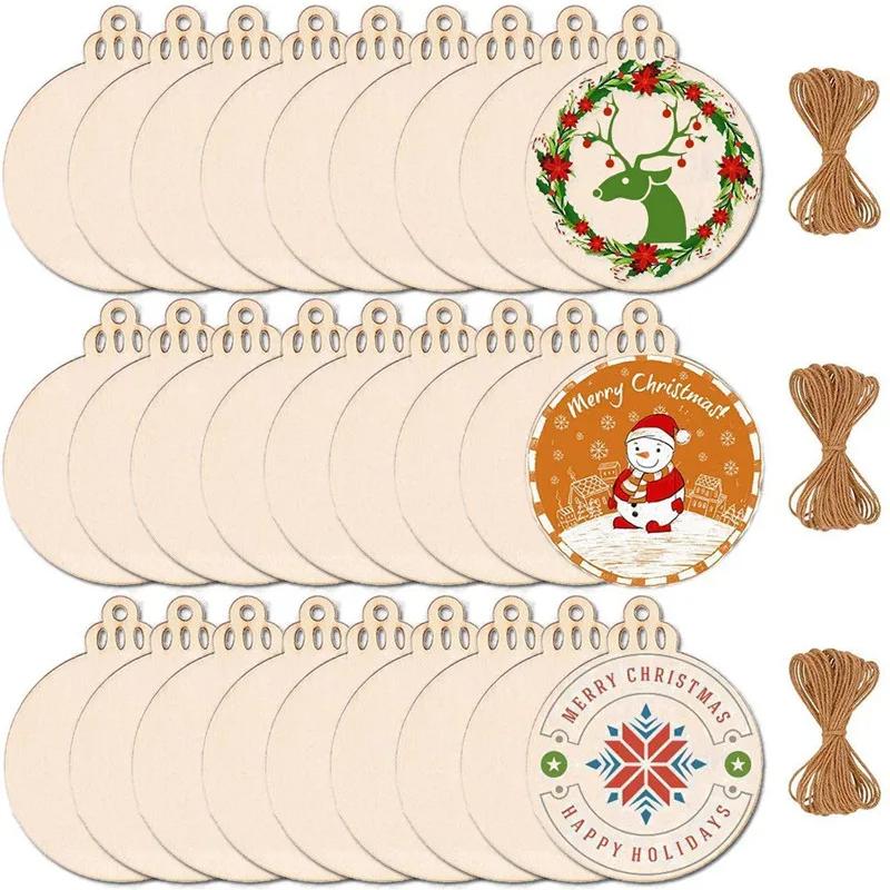 100Pcs Merry Christmas Wooden Round Baubles Tags Christmas Balls Decoration DIY Craft Ornaments Christmas  Navidad Decor