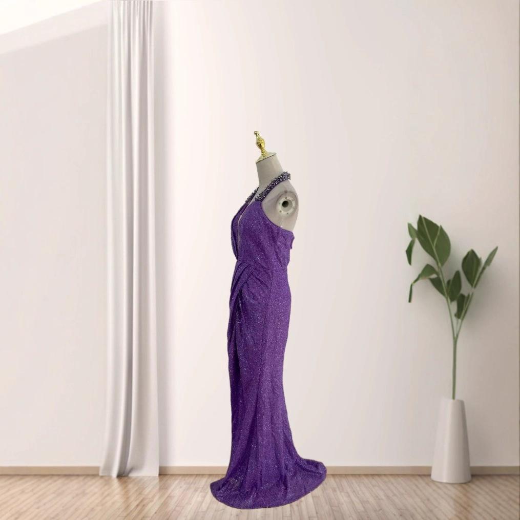 European and American sexy neck halter sequins hip wrap long party dinner party dress dress