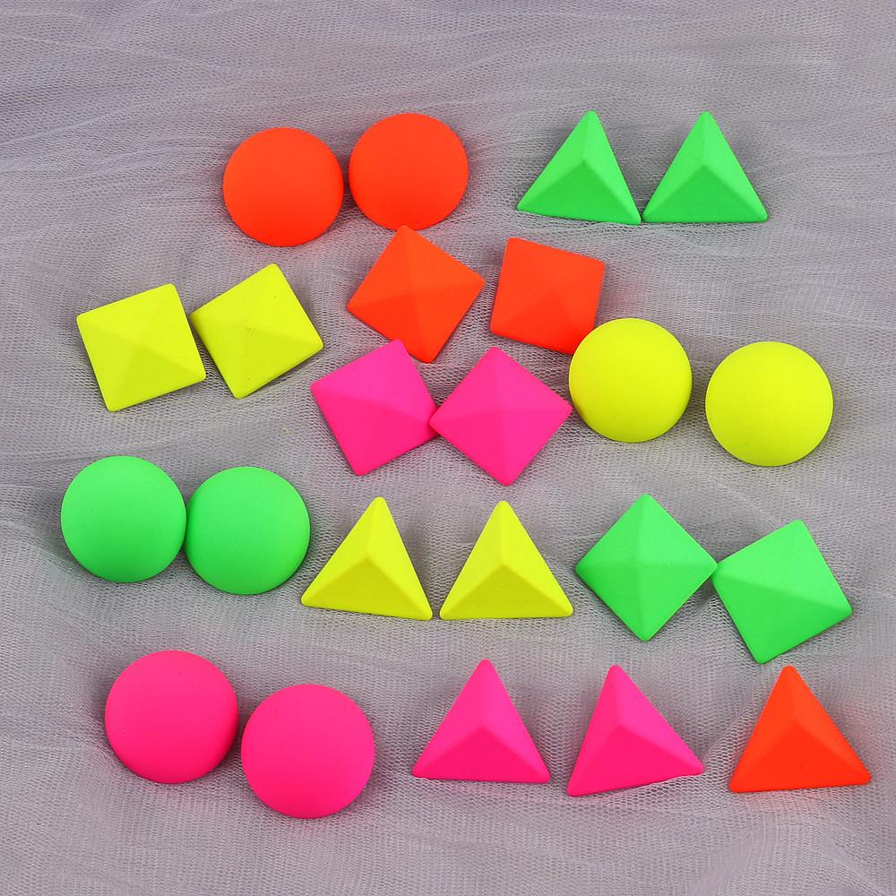 New Korean Neon Yellow Green Round Square Acrylic Stud Earrings For Women Geometric Triangle Matt Earrings Jewelry Party Gifts