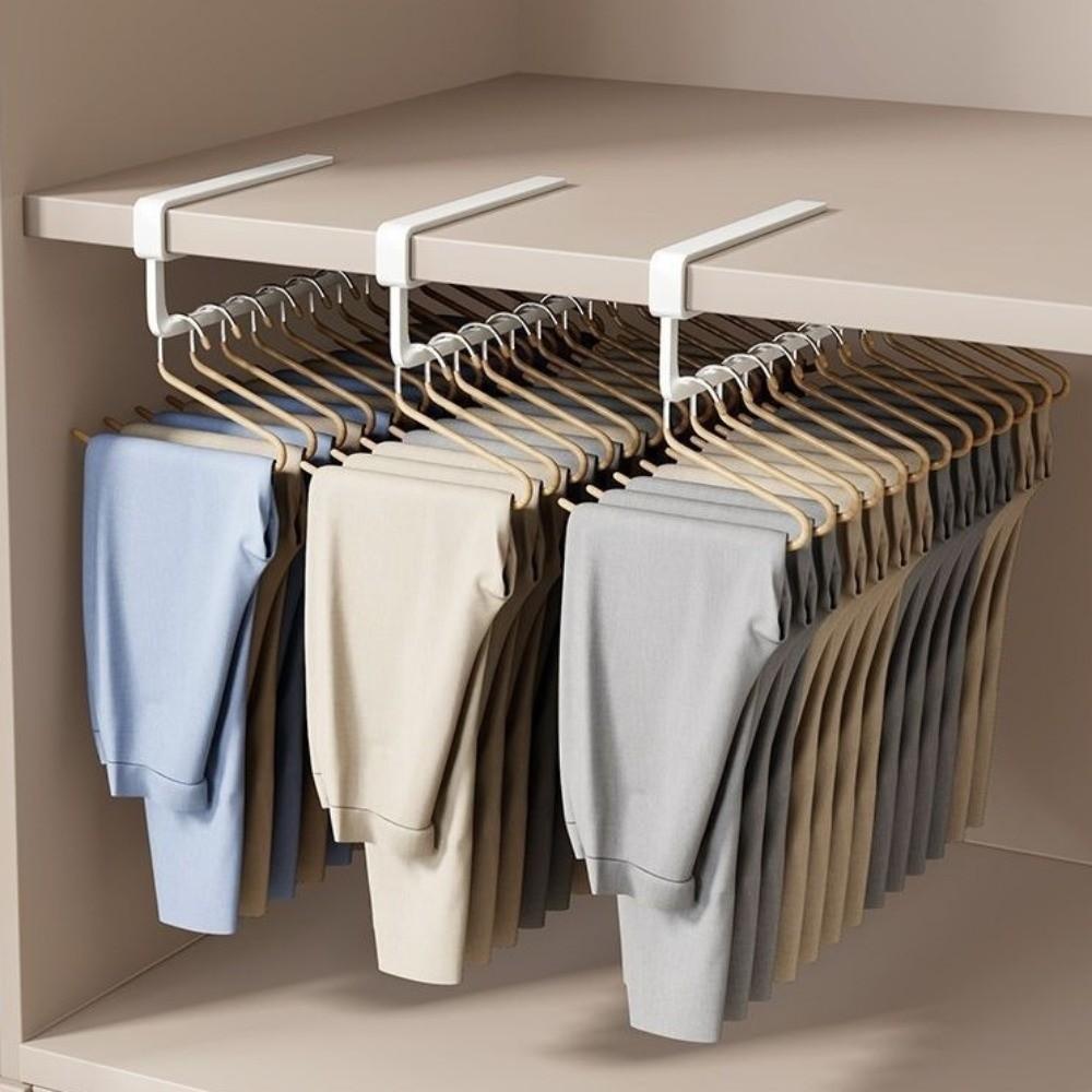 Iron Top Mounted Hanging Rack Non Perforated Large Capacity Pants Hanger Non-slip Space Saving Wardrobe Storage Hooks