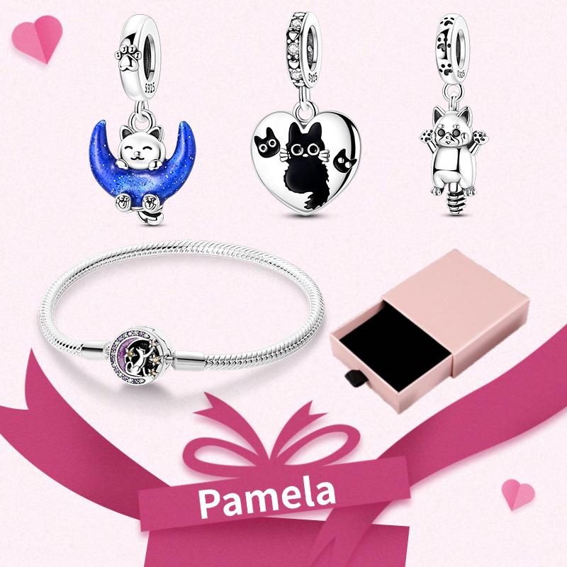 Pink Heart Charm Set 925 Original Silver Charms Bracelet With Gift Box For Women Wedding Anniversary Jewelry Gift 4pcs/lot