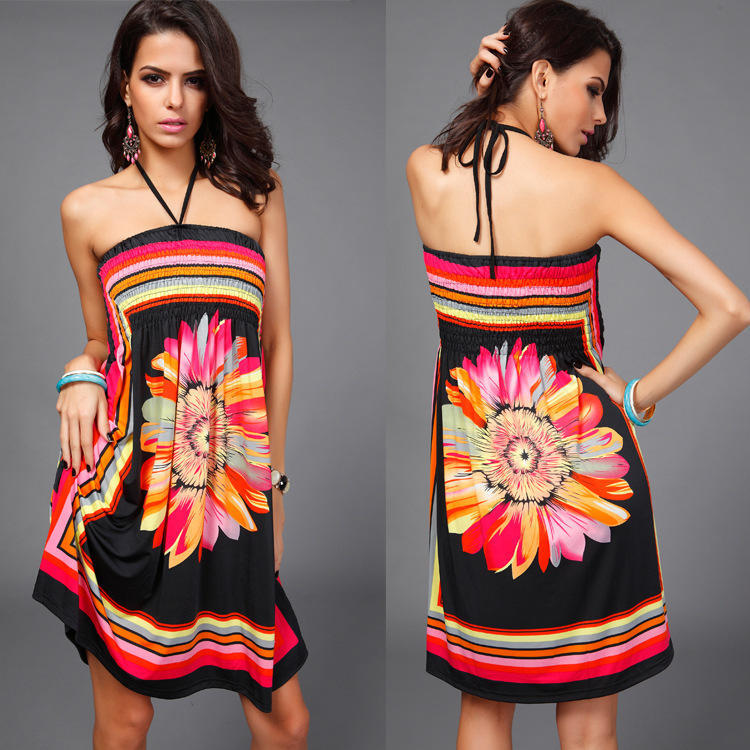 

Summer Party Beach Boho Dress Sexy Wrapped Chest Sleeveless Knee-length Dress 2XL чорний