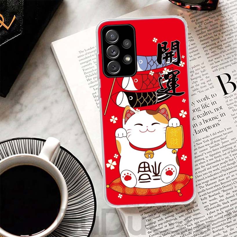 Lucky Cat Maneki Neko Japanese Cover For Samsung Galaxy A52 A42 A32 A22 A12 A02S Phone Case A50S A51 A41 A31 A21S A40 A30 A20E A