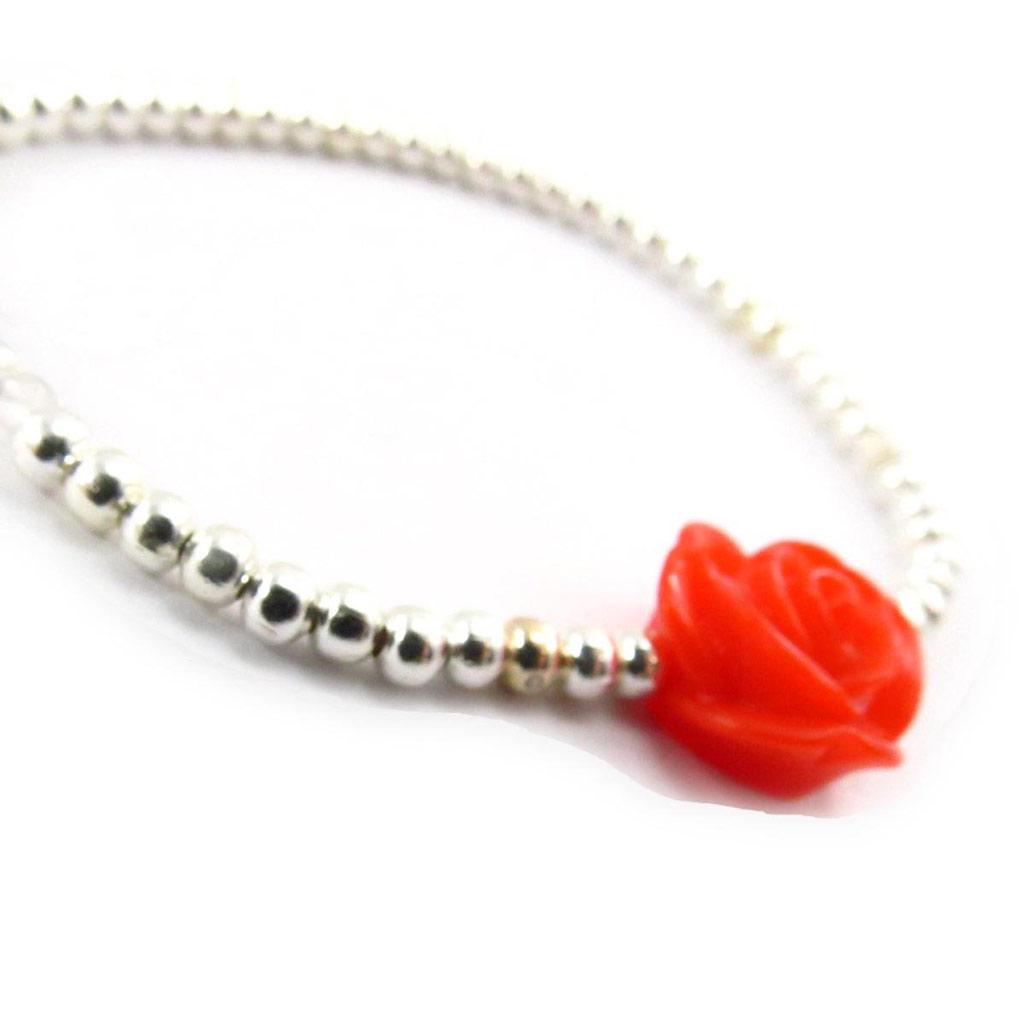 Les Trésors De Lily [J6656] - Red Silver 'Rosa Romantica' Designer Bracelet