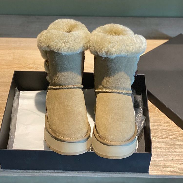 Damen Winterstiefel mit dicker Sohle, Ochsenhorn-Schnalle, leicht, warm, kälteabweisend, gepolstert, Schneestiefel, rutschfest, abriebfest, lässige Sneaker, Baumwollstiefel