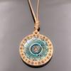 Retro Crystal Pendant Necklace With Mandala Design Brown Wax Rope Elegant Fashion Accessory For All Genders