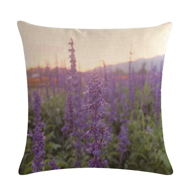Purple Landscape Lavender Collection Digital Printing Short Plush Pillow Covers For Car Sofa Office Cushion Cover Home Goods