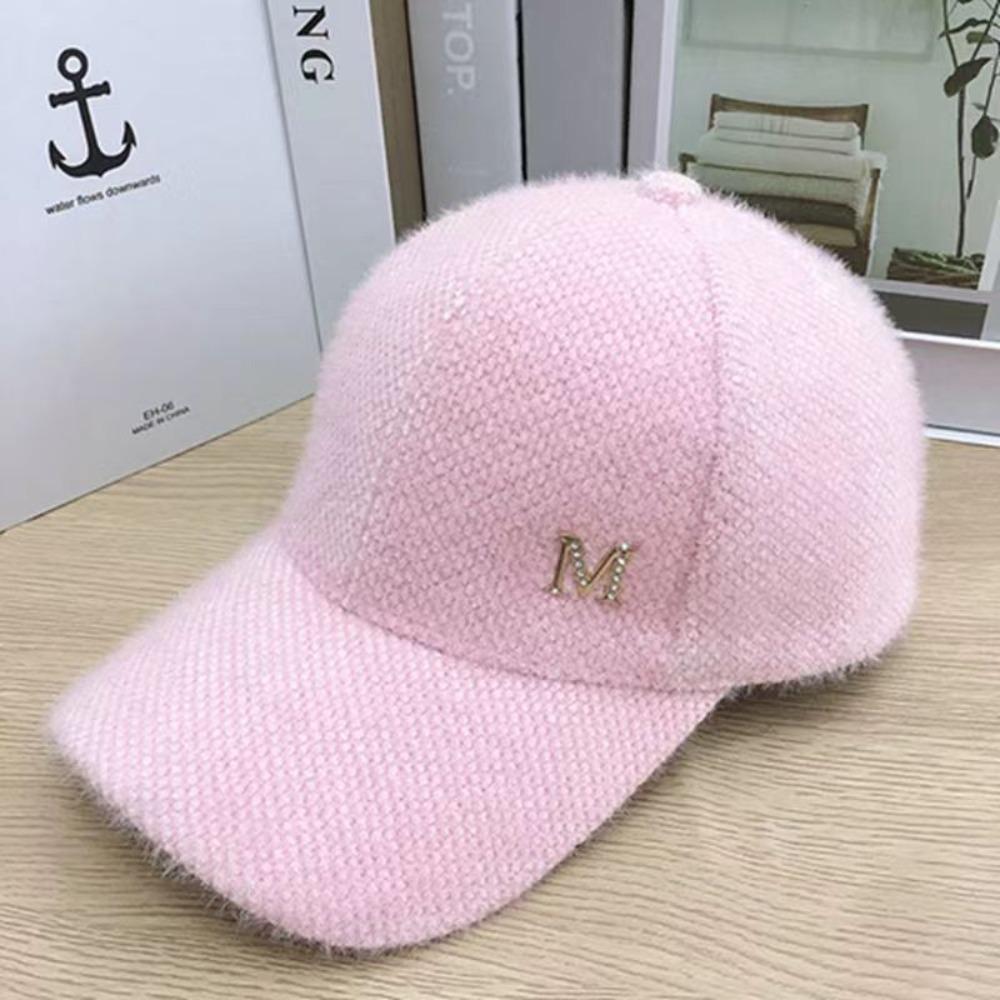

Женская шапка-козырек из кроличьего меха, утолщенная теплая шапка, модная бейсболка, осень-зима Pink-Letter M