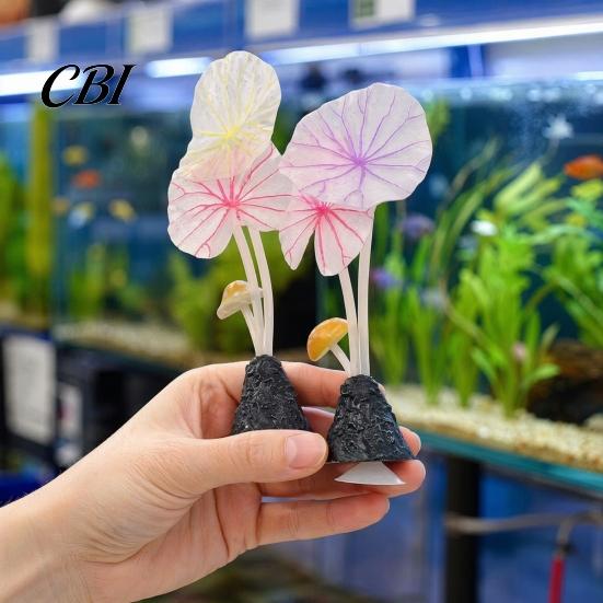 Lotus Leaf Fish Tank Accessory Aquarium Artificial Plant Ornament, Soft Silicone Leaves, Suction Cup Glow Decoration in The Dark Safe for Shrimp Decor