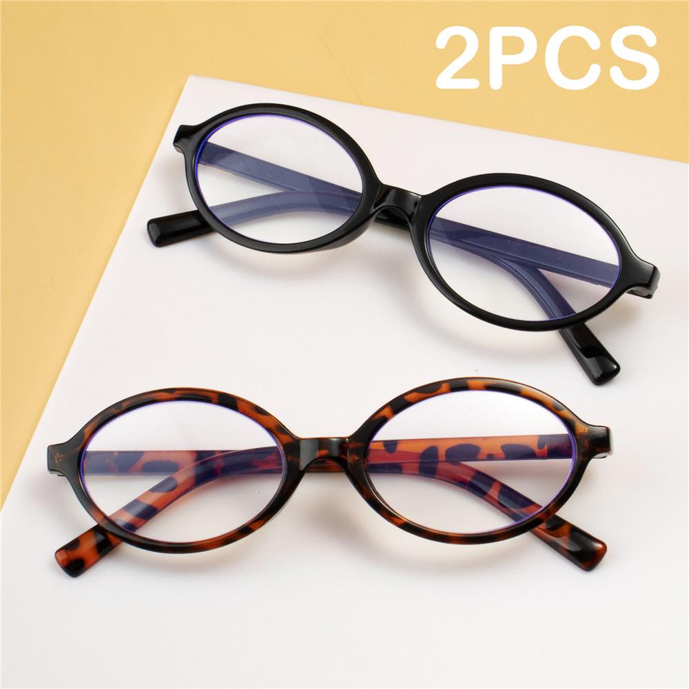 2PCS Trendy Small Oval Reading Glasses Men Women Ultralight Far Sight Eyeglasses Unisex Fashion Presbyopia Prescriptions