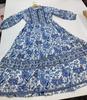 HandBlock Print Dress Jaipur Morni Cotton Summer Midi Dress Blue Cotton Shirt Dress with Belt,pockets