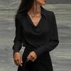 Elegant Solid Color Wrap Neck Womens Blouse Long Sleeve Office Shirt Casual Workwear
