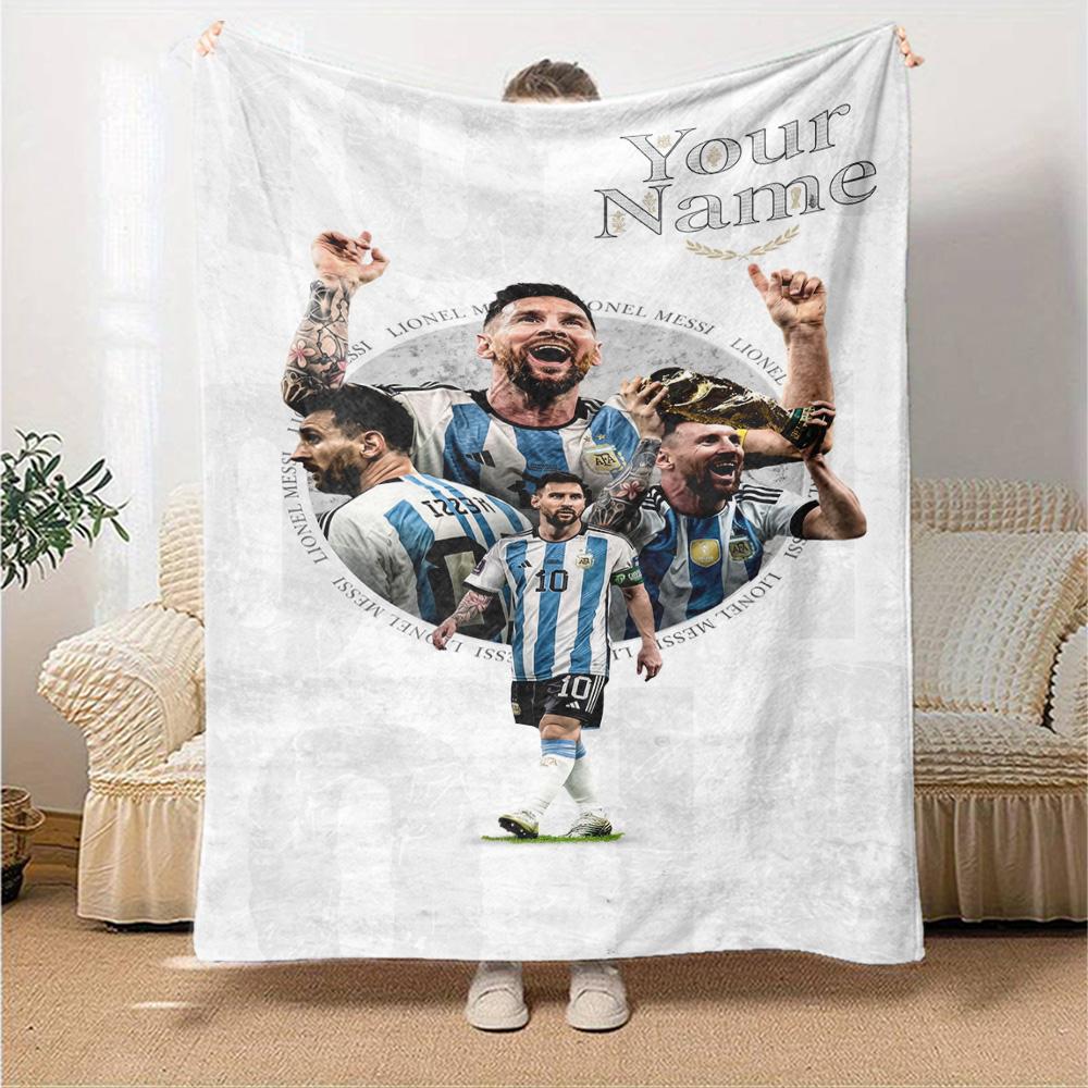 Football Messi Customize Text Blanket Cozy Customizable Blanket Soft Warm Cozy Throw For Bed Seaside Living Room Office Chair Four Seasons Multipurpos