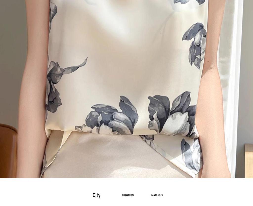 High-Quality Chinese-Style Satin V-Neck Camisole: Women's Sleeveless Summer Top