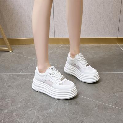 Muffin Lace-up College Wind Mesh White Shoes Women's Summer Small Looking Thin Platform Casual Board Shoes Student Shoes