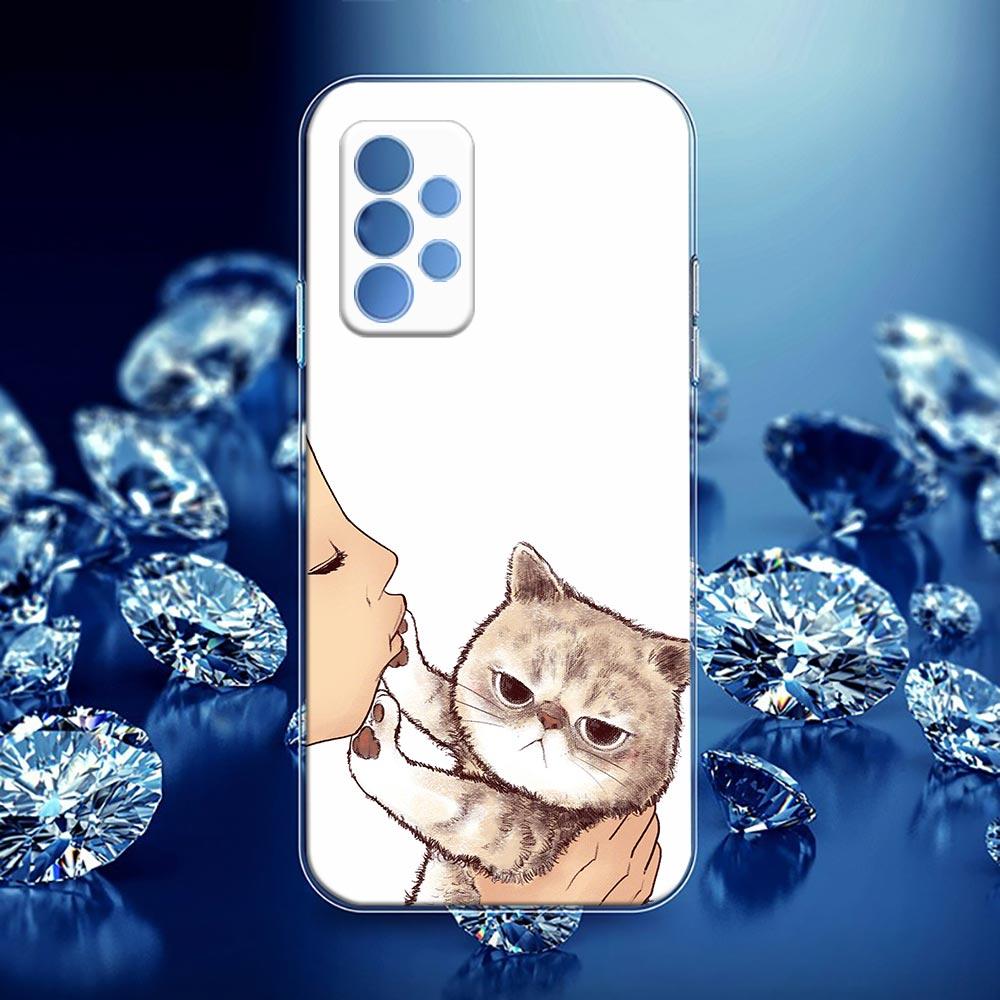 Cute Cat Don't Kiss Me Clear Case For Samsung Galaxy A52 5G A53 A72 A53 A73 A51 A33 A32 A41 A22 A23 Soft Phone Cover