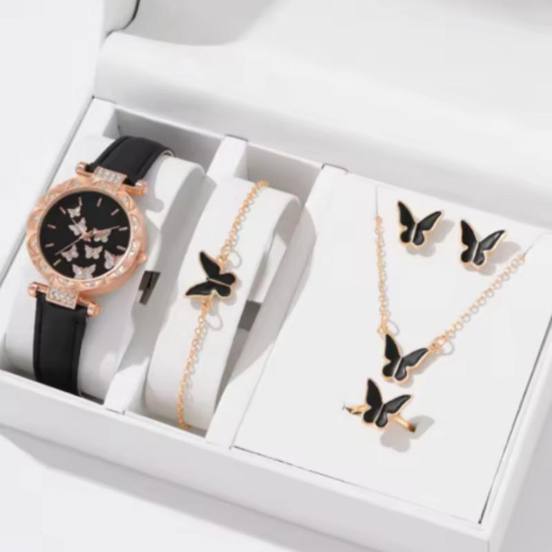 New Popular Women'S Bracelet Watch Fashionable And Simple Butterfly Five-Piece Watch Set Watch