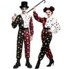 Halloweenový temný cirkusový klaunský overal s potiskem pokerových karet pro cosplay a kostýmovou párty
