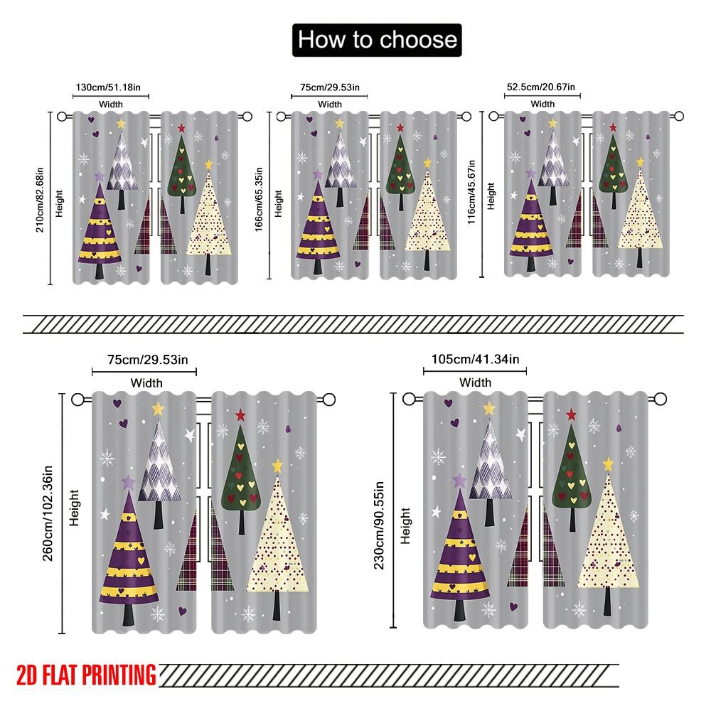 2pcs,2D Plane Printing Print Curtains Christmas Trees Festive Holiday Stars Versatile Fabric (without Rod) Decorations Outdoor