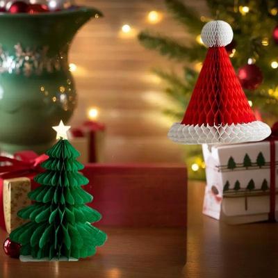 Décorations de Noël 2025-2026 Boule Nid d'Abeille en Papier Arbre de Noël Pliant Ornement 3D Décoration Maison Mariage Ornement de Bureau