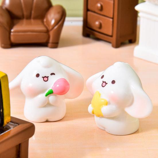 Mini Rabbit Figurines Cartoon Bunny Miniature Figures Tiny Resin Animal Fairy Garden Ornaments for Dollhouse DIY Micro Landscape