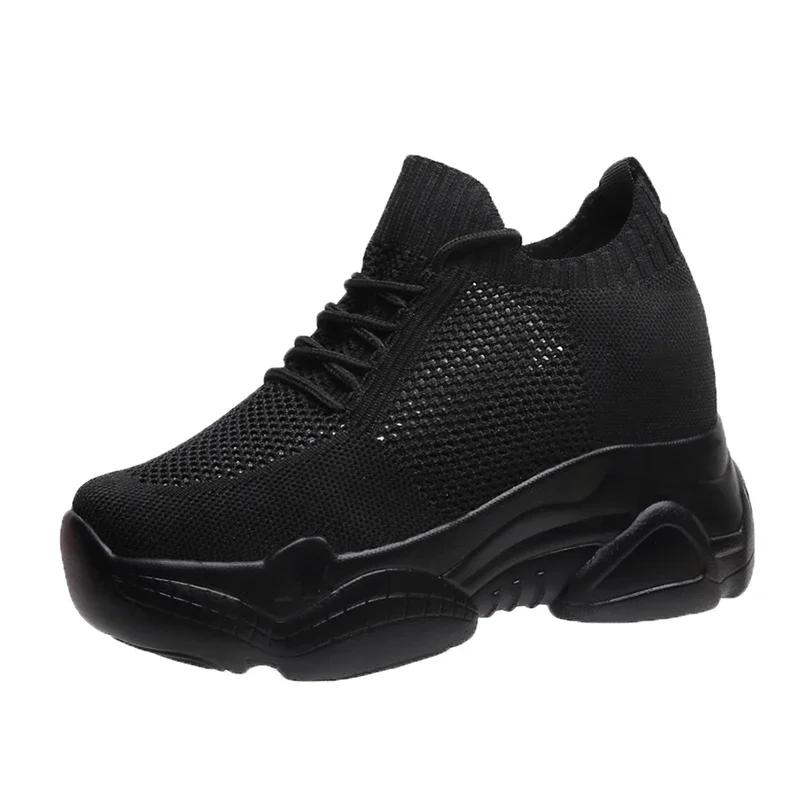 Rimocy Breathable Air Mesh Chunky Sneakers Women 2025 Spring Summer Knitted Height Increasing Shoes Woman White Casual Footwear
