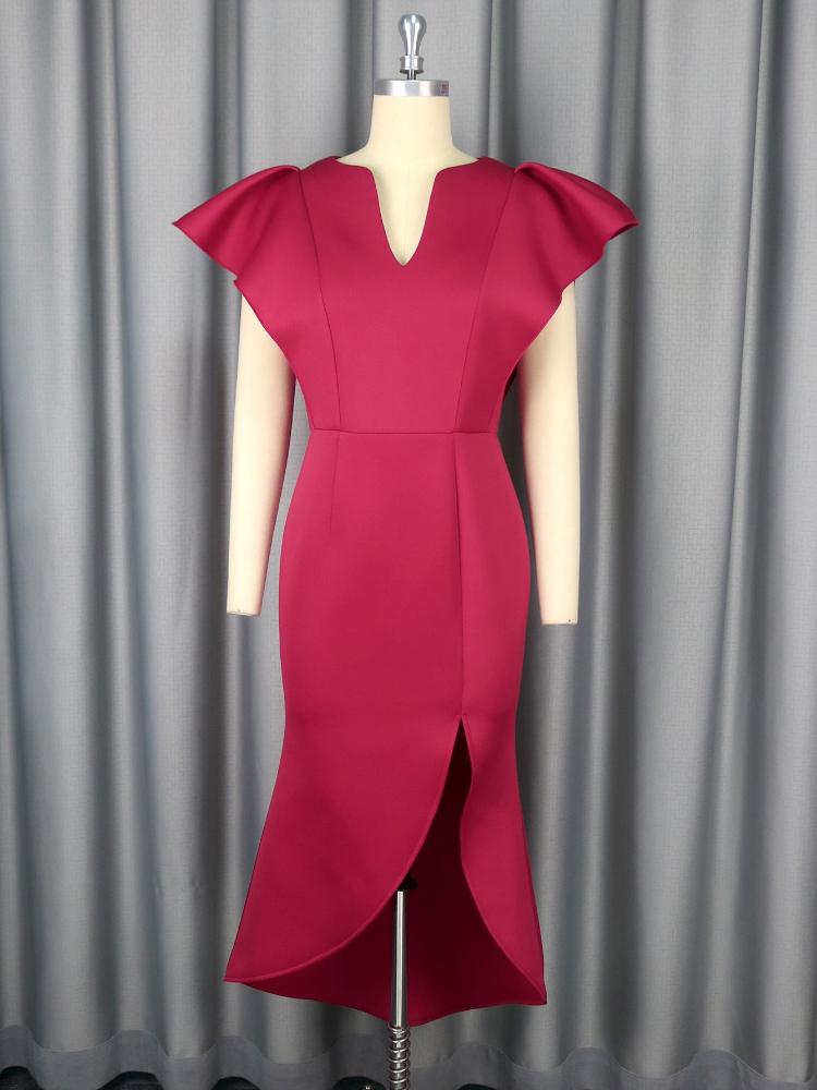 Sexy Red Irregular V Neck Dresses for Evening Party 2025 Summer New Flounced Edge Short Buttfly Sleeves Dress Women
