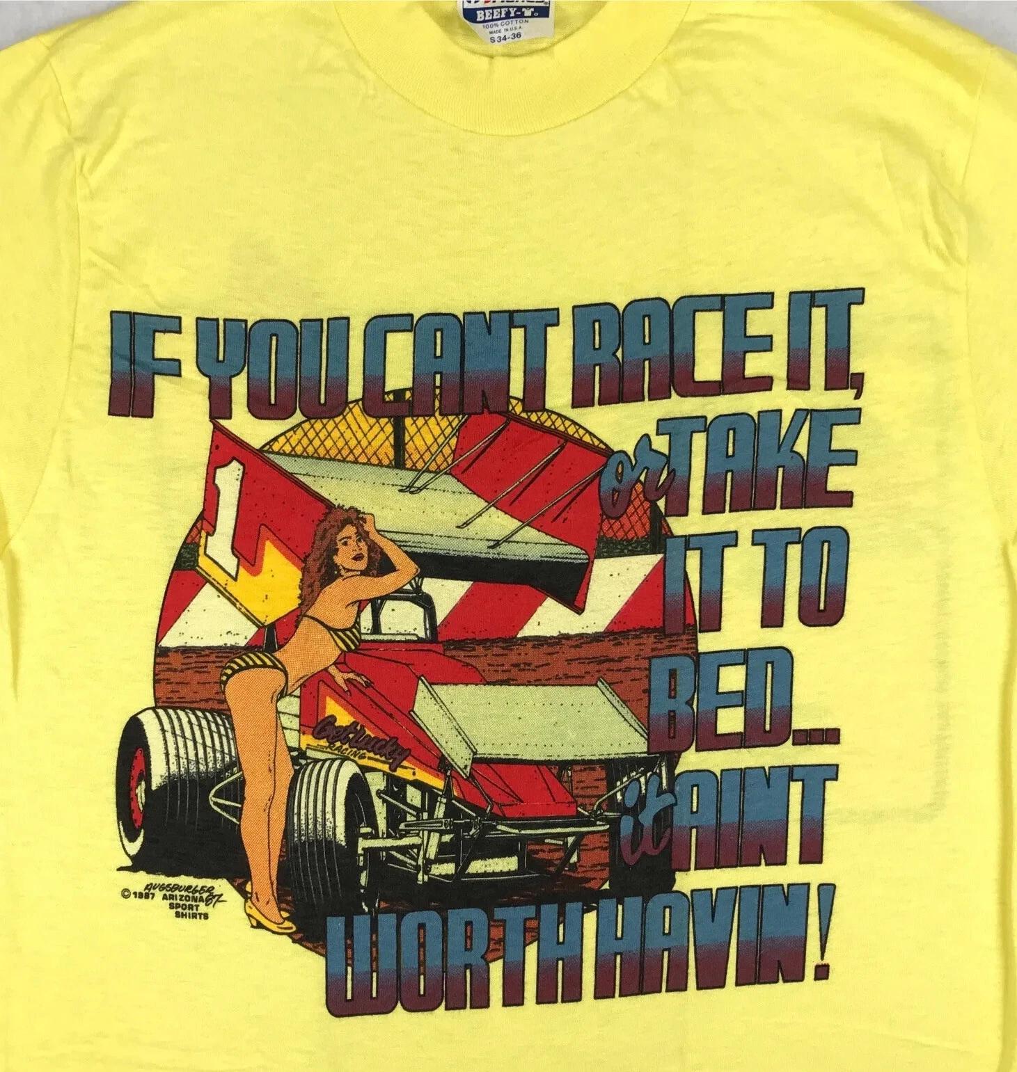 vtg 80s SPRINT CAR RACING BIKINI BABE T-Shirt XS single stitch world of outlaws 4XL