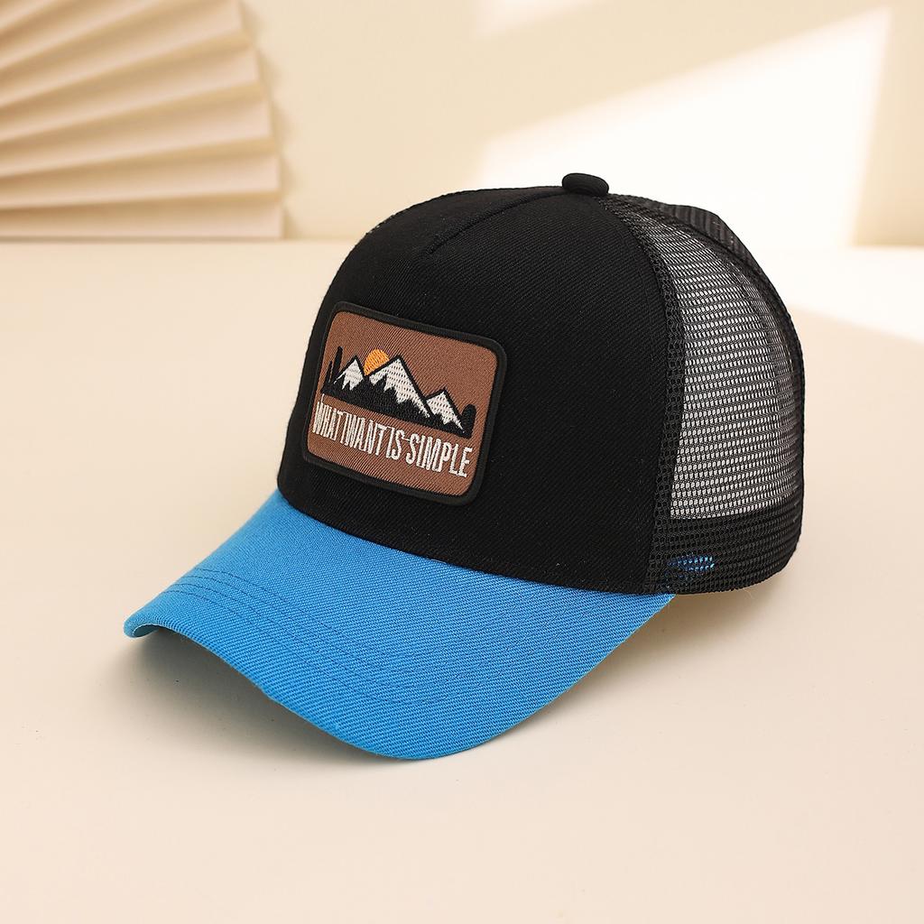 Fashionable Summer Hollow Out Mesh Baseball Cap with Embroidered Sunset Mountain Design, Outdoor Sun Protection Snapback Hat