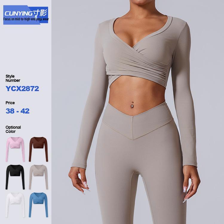 

Cross-Layered V-Neck Brushed Long-Sleeve Athletic Top Large