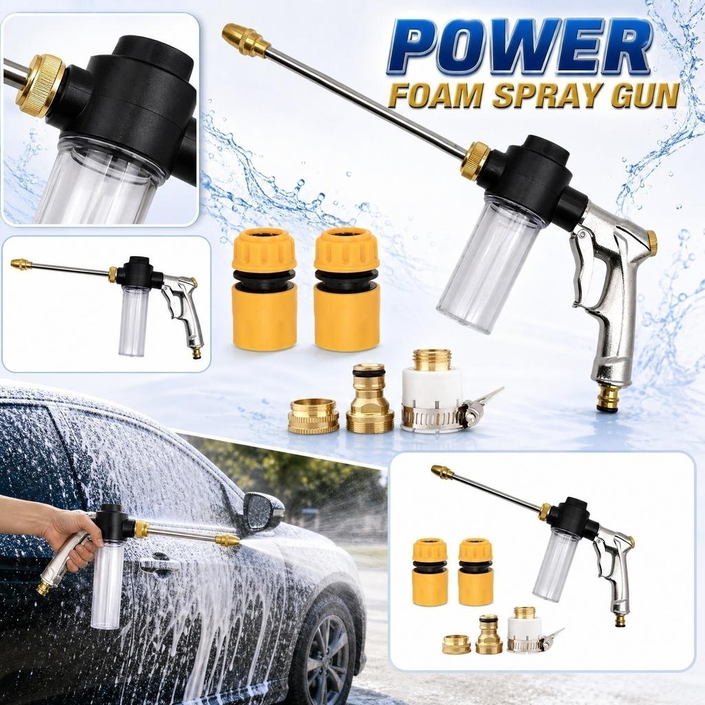 High Pressure Foam Gun with Long Metal Lance Foam Cannon for Car Cleaning Home Use Adjustable Nozzle and Multiple Connectors