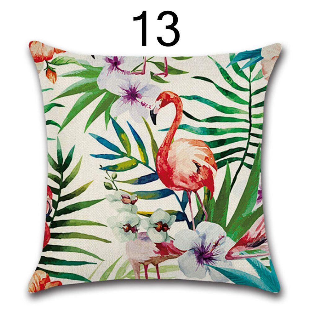 Waist Home Flamingo Bird Throw Pillow Case Bedroom Decoration Green Leaves Printed Cushion Cover