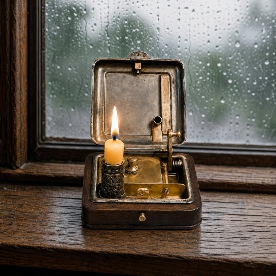 Mechanical Candle Box, 19 Century Vintage Wind-Up Pocket Igniter & Candle Holder, Retro Brass Victorian Flame Igniter Candle Box with Mechanical Riser