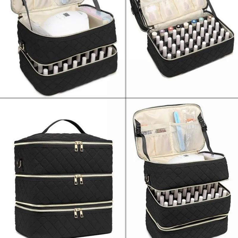80Bottles Nail Polish Storage Bag Portable Cosmetic Large Shoulder Bag Organizer for Travel Nail Salon 3 Layer Essential Oil Bag