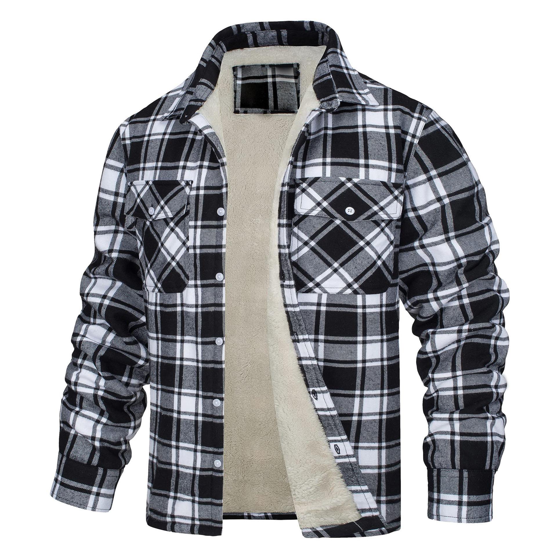 

Куртки на флісовій підкладці Чоловічі бавовняні куртки в клітку Повсякденні робочі халати на ґудзиках Потовщений верхній одяг Чоловічі топи XS чорний білий колір