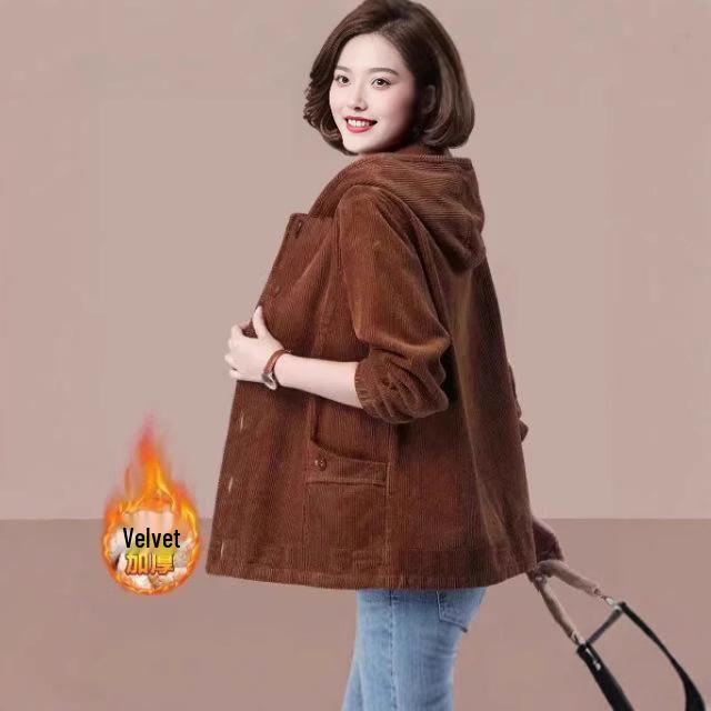 

Женское утолщенное вельветовое пальто на флисовой подкладке - Повседневный, свободный, приталенный крой для осени и зимы 5XL