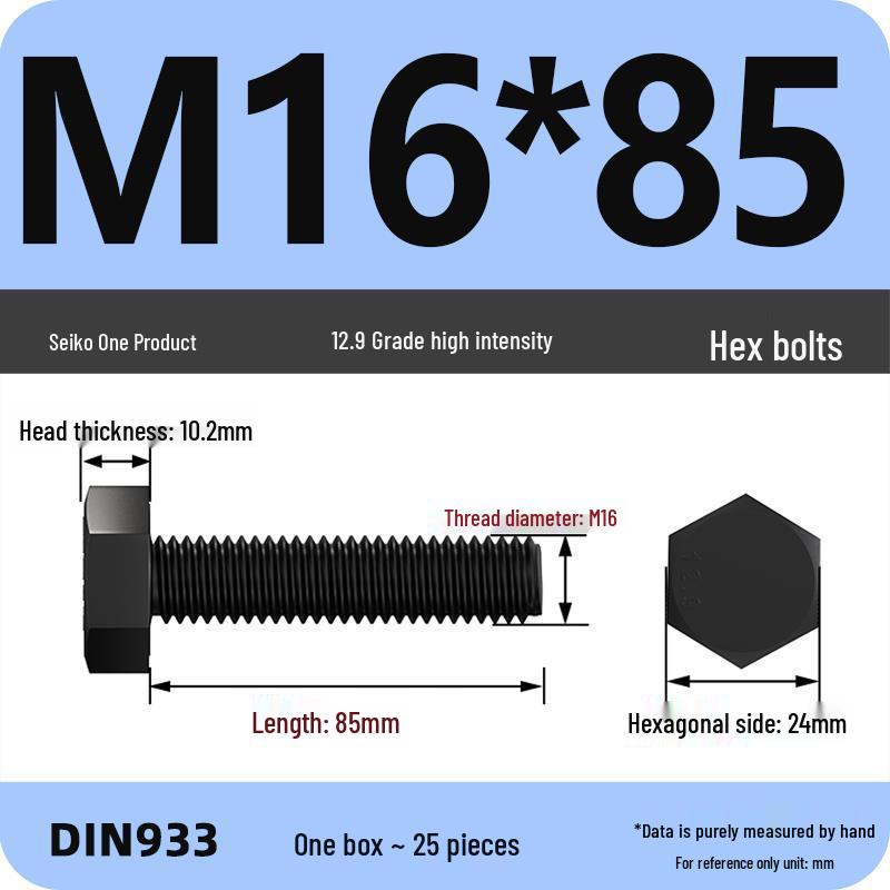 High Strength Class 12.9 Hex Bolt Set: M4-M16 Sizes