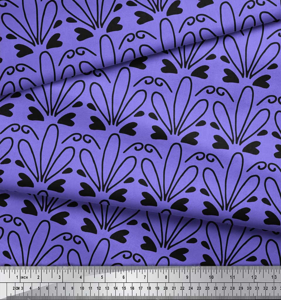 Soimoi Purple Japan Crepe Satin Fabric Tendril & Abstract Fabric Prints By Metre 42 Inch