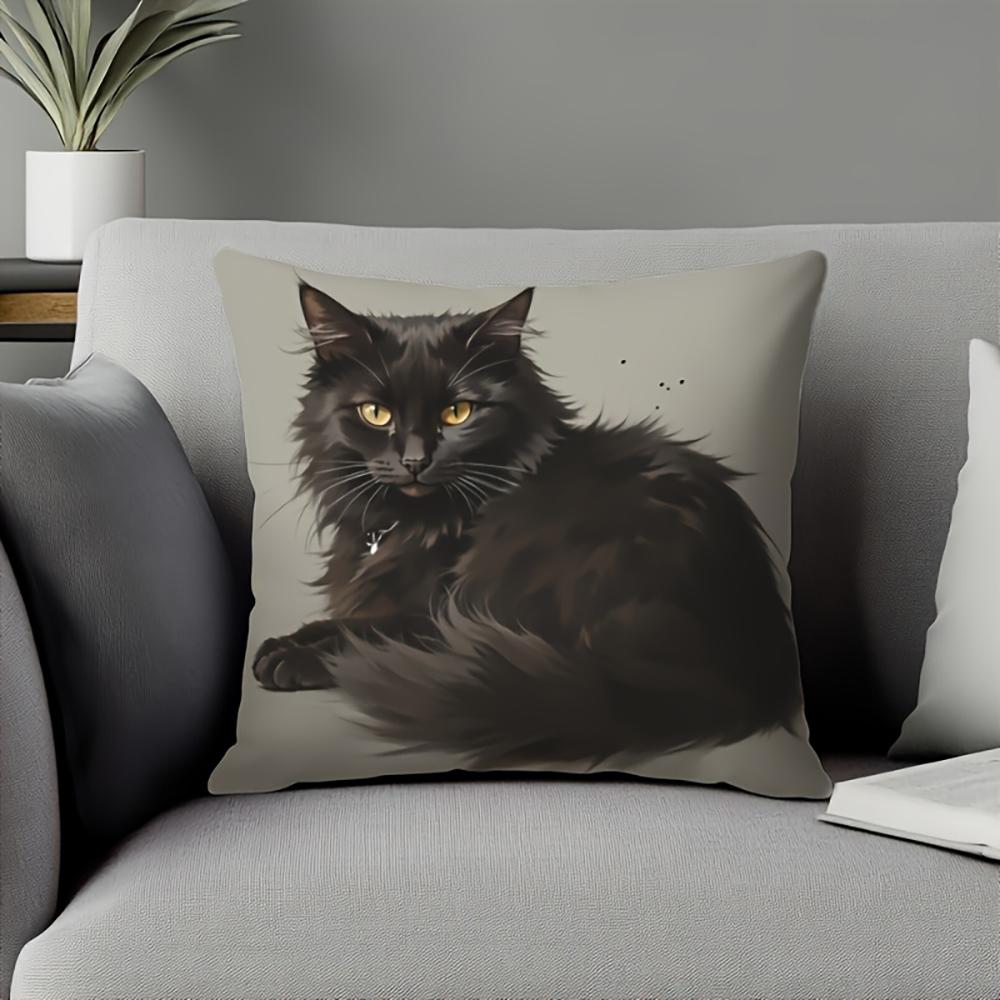 Fun Cat Theme Double-Sided Printed Pillow Cover Short Plush Suitable Living Rooms Bedrooms Sofas Throw Cushion Cover