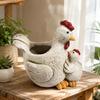 Decorative Hen Figure with Chick, Sculpting Face and Wing Detail, Resin Small Planter Pot for Farm Theme Farmhouses Shelf, Cabinet, or Garden Patios