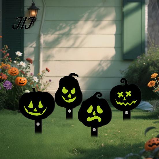 Acrylic Festival Props 9Pcs Halloween Pumpkin Ghost Garden Stake, Lighted 2D Yard Decor Festive Patio Lawn Ornaments for Path, Spooky Outdoor