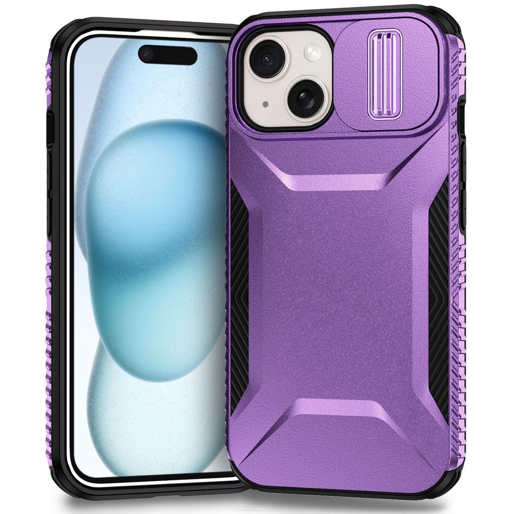 For iPhone 15 Plus Case TPU+PC Non-Slip Side Edge Phone Cover with Lens Lid