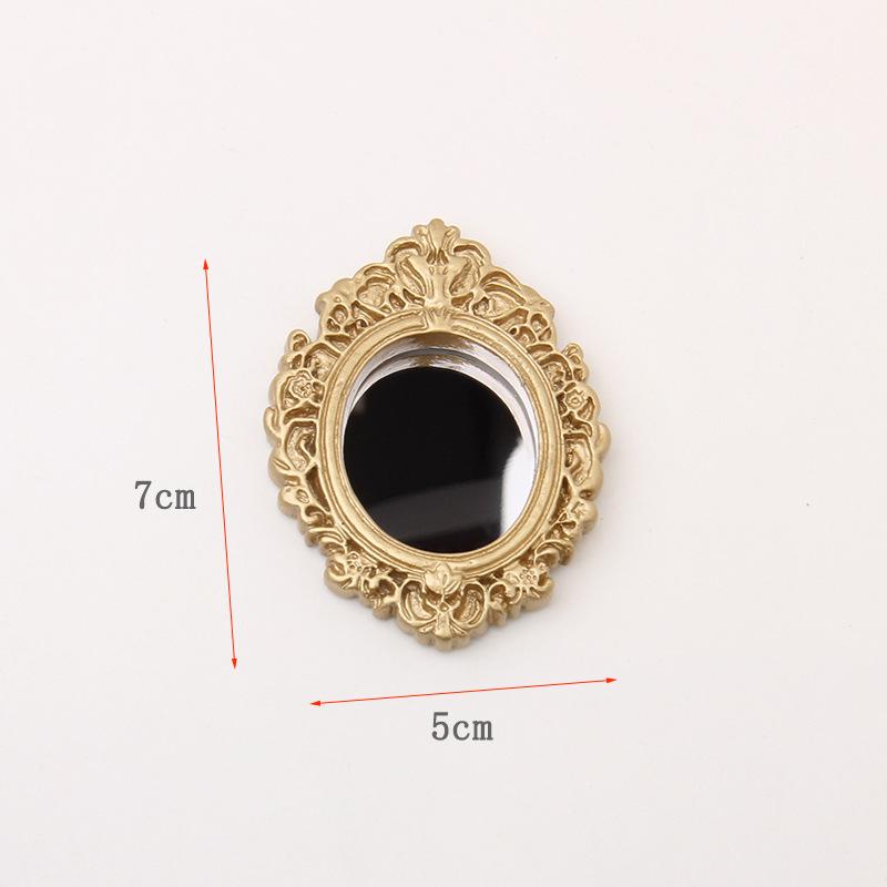 Miniature Dollhouse Classical Carved Gold & Silver Mirror Decoration Model