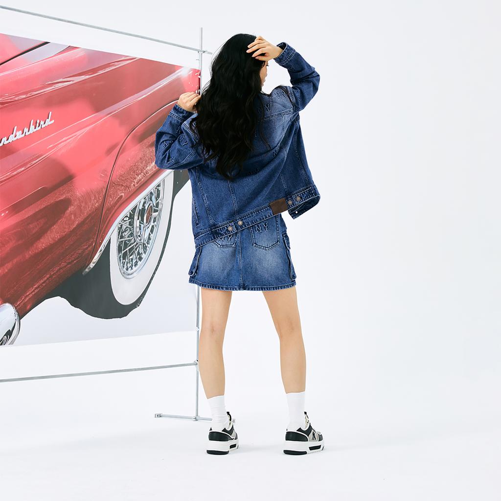 New MLB MONOGRAM Collection New York Yankees 24FW Denim Short Skirts Women's Indigo 3FDSM0444-50INS