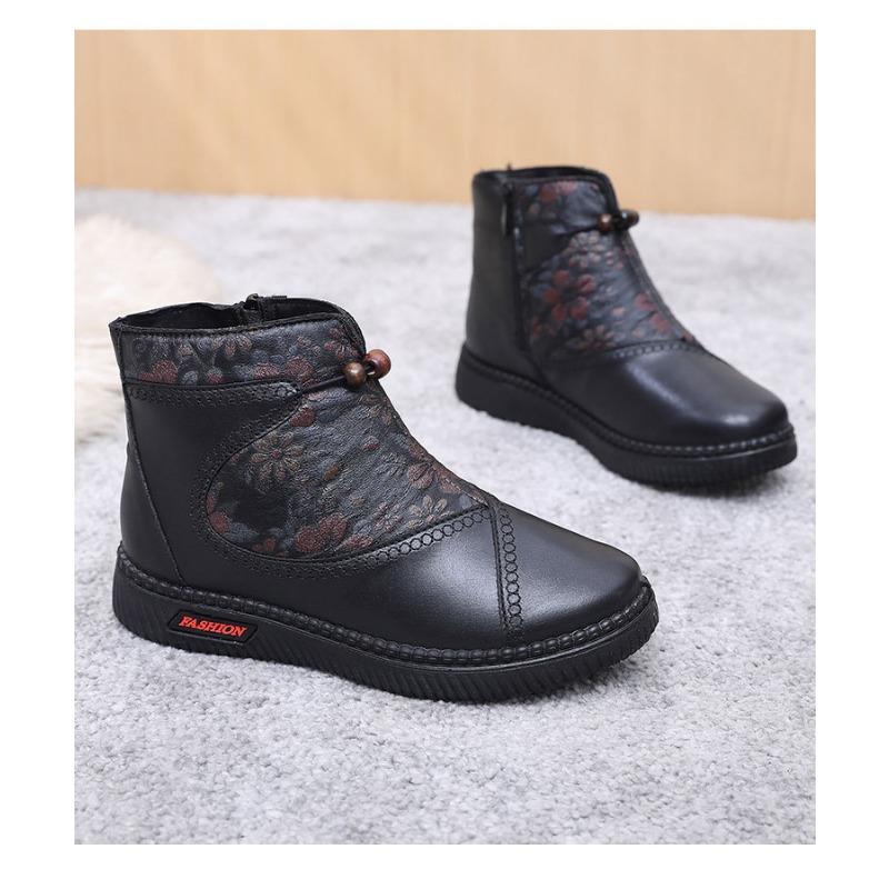 Women's Embroidered Floral Winter Boots, Non-Slip Soft Sole Warm Faux Fur Lined Ankle Boots, Comfortable Cotton-Padded Shoes for Women