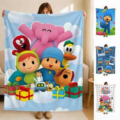 Couverture Plaid Douce en Flanelle Cartoon Pocoyo pour Enfants pour Lit Chambre Canapé Pique-nique Couverture Douce pour la Peau Respirante Cadeau