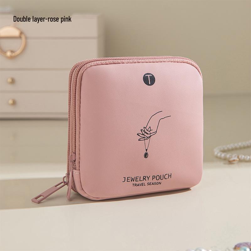 Layered PU Leather Travel Jewelry Storage Bag for Earrings, Rings, and Bracelets with Pull-String Closure