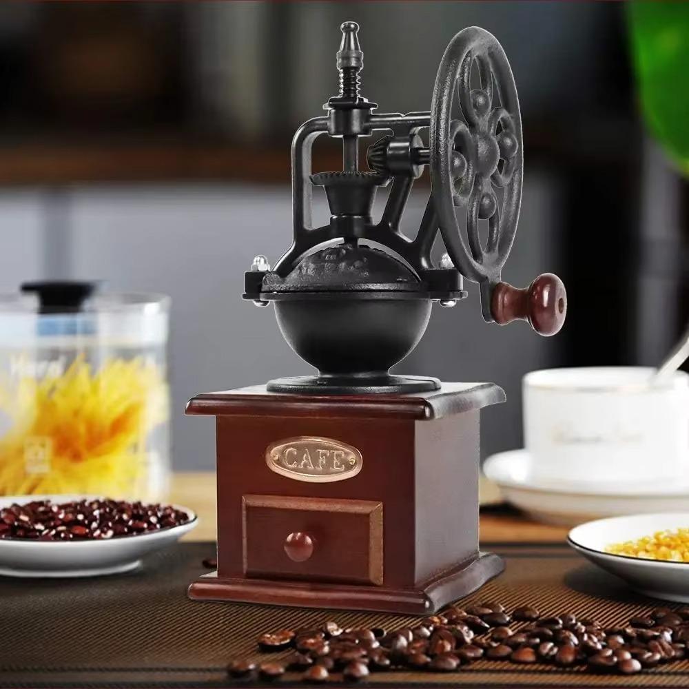 Wood Coffee Mill Burr Hand Cranked Coffee Grinding Machine Vintage Coffee Bean Grinder Household
