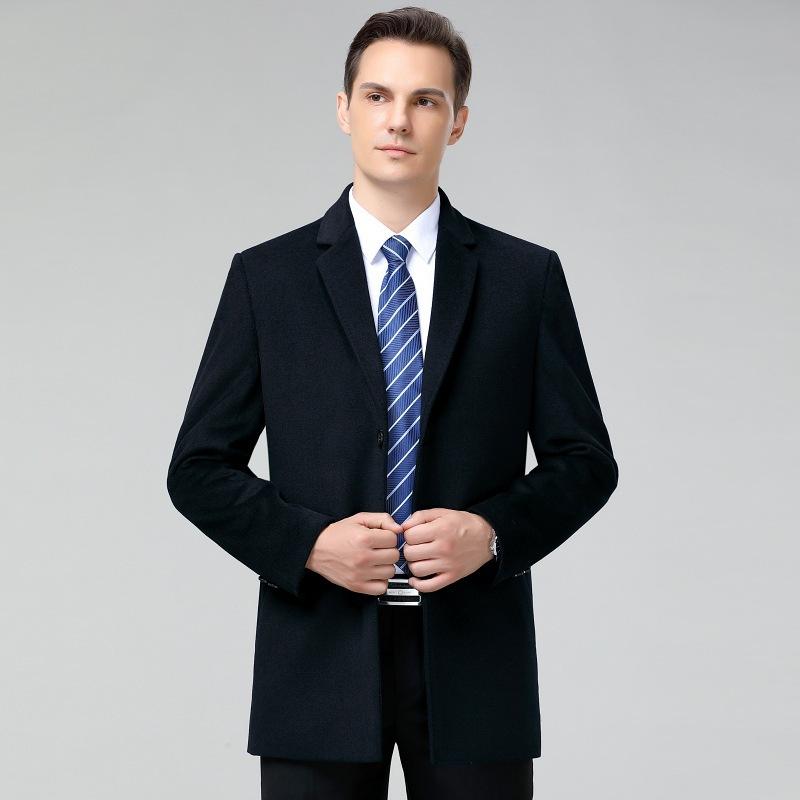 

Осенне-зимнее мужское пальто свободного покроя из утолщенной шерсти для мужчин среднего и пожилого возраста, длинная кашемировая ветровка в деловом стиле 4XL